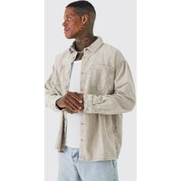 Langärmliges Oversize Cord-Hemd mit Acid-Waschung - Grau - XS, Grau von boohooman