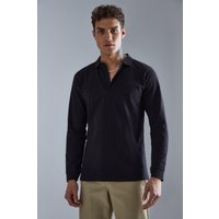 Mens Langärmliges Poloshirt in Waffeloptik - Schwarz - L, Schwarz von boohooman