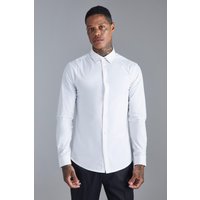 Mens Langärmliges Slim-Fit Hemd - Weiß - L, Weiß von boohooman