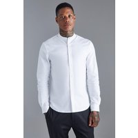 Mens Langärmliges Slim-Fit Hemd mit Grandad-Kragen - Weiß - XS, Weiß von boohooman