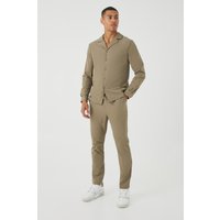 Mens Langärmliges Stretch-Hemd & Hose - Taupe - M, Taupe von boohooman