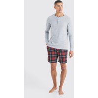 Mens Langärmliges T-Shirt & karierte Shorts - Grau - M, Grau von boohooman