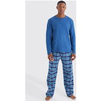 Mens Langärmliges kariertes Pyjama-Set - Blau - L, Blau von boohooman