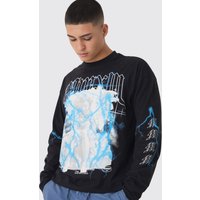 Langärmliges kastiges Oversize T-Shirt mit Engel-Print - Schwarz - M, Schwarz von boohooman