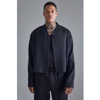 Mens Langärmliges kragenloses kastiges Hemd - Schwarz - XS, Schwarz von boohooman