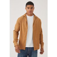 Mens Langärmliges strukturiertes geripptes Hemd - Beige - M, Beige von boohooman