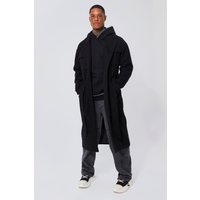 Mens Langer Mantel mit 4 Taschen und Gürtel - Schwarz - M, Schwarz von boohooman
