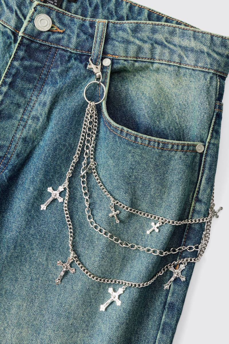 Silberne Kette mit Kreuz-Jeans - ONE SIZE, Silber von boohooman