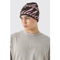Beanie mit Limited Edition Print - Braun - ONE SIZE, Braun von boohooman