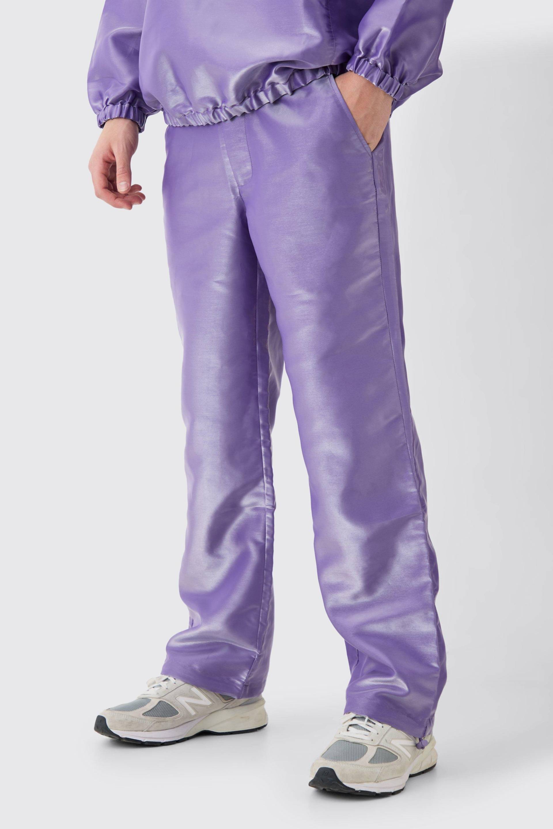 Mens Liquid Metallic Nylon Cargos - Lila - 32, Lila von boohooman