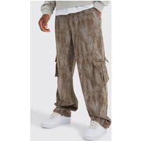 Mens Lockere Batik Cord-Cargohose - Braun - 28R, Braun von boohooman