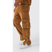 Mens Lockere Cargo-Hose mit Acid-Waschung und Druckknöpfen - Braun - 30R, Braun von boohooman