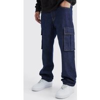 Mens Lockere Cargo-Jeans - Indigo - 36R, Indigo von boohooman