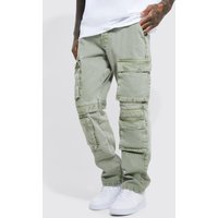 Mens Lockere Cargo-Jeans mit Taschen - Grün - 30R, Grün von boohooman