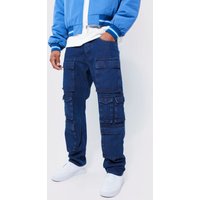 Mens Lockere Cargo-Jeans mit Taschen - Indigo - 28, Indigo von boohooman