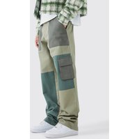 Mens Lockere Colorblock Cargo-Hose mit Logo - Khaki - 28, Khaki von boohooman