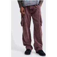 Mens Lockere Cord-Cargohose mit Acid-Waschung - Lila - 34R, Lila von boohooman