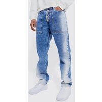 Mens Lockere Jeans mit Acid-Waschung - Blau - 30R, Blau von boohooman