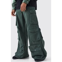 Mens Lockere Jeans mit Cargo-Taschen und Acid-Waschung - Khaki - 36R, Khaki von boohooman