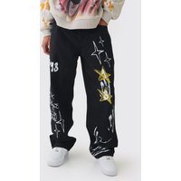 Lockere Jeans mit Grafitti-Print - Schwarz - 28R, Schwarz von boohooman