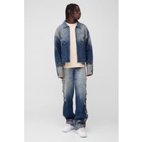 Lockere Jeans mit Kreuz-Applikation - Blau - 28R, Blau von boohooman