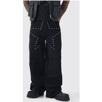 Lockere Jeans mit Nieten - Schwarz - 28R, Schwarz von boohooman