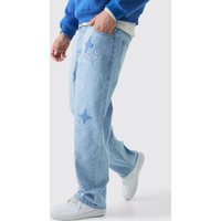 Lockere Jeans mit Sternen-Applikation - Blau - 32R, Blau von boohooman