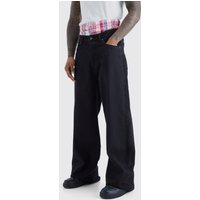 Lockere Jeans mit doppeltem Bund - Schwarz - 32R, Schwarz von boohooman