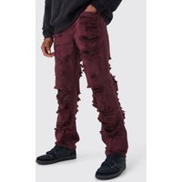 Mens Lockere Jeans mit extremen Rissen - Burgund - 28R, Burgund von boohooman