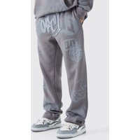 Mens Lockere Jogginghose mit Graffiti-Applikation - Grau - M, Grau von boohooman