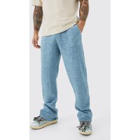 Mens Lockere Strick-Jogginghose mit Fischgräten-Print und weitem Bein - Blau - L, Blau von boohooman