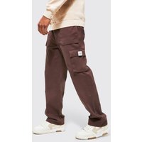 Mens Lockere Twill Cargo-Jogginghose mit Gürtel - Braun - L, Braun von boohooman