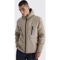 Mens Lockere gepolsterte wasserfeste Jacke - Beige - XL, Beige von boohooman