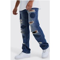 Mens Lockere zerrissene Jeans mit Applikation - Blau - 32R, Blau von boohooman