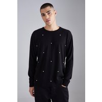 Mens Lockerer Strick-Pullover mit Perlen-Verzierung - Schwarz - M, Schwarz von boohooman