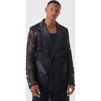 Mens Lockerer zweireihiger Spitzen-Blazer - Schwarz - 40, Schwarz von boohooman