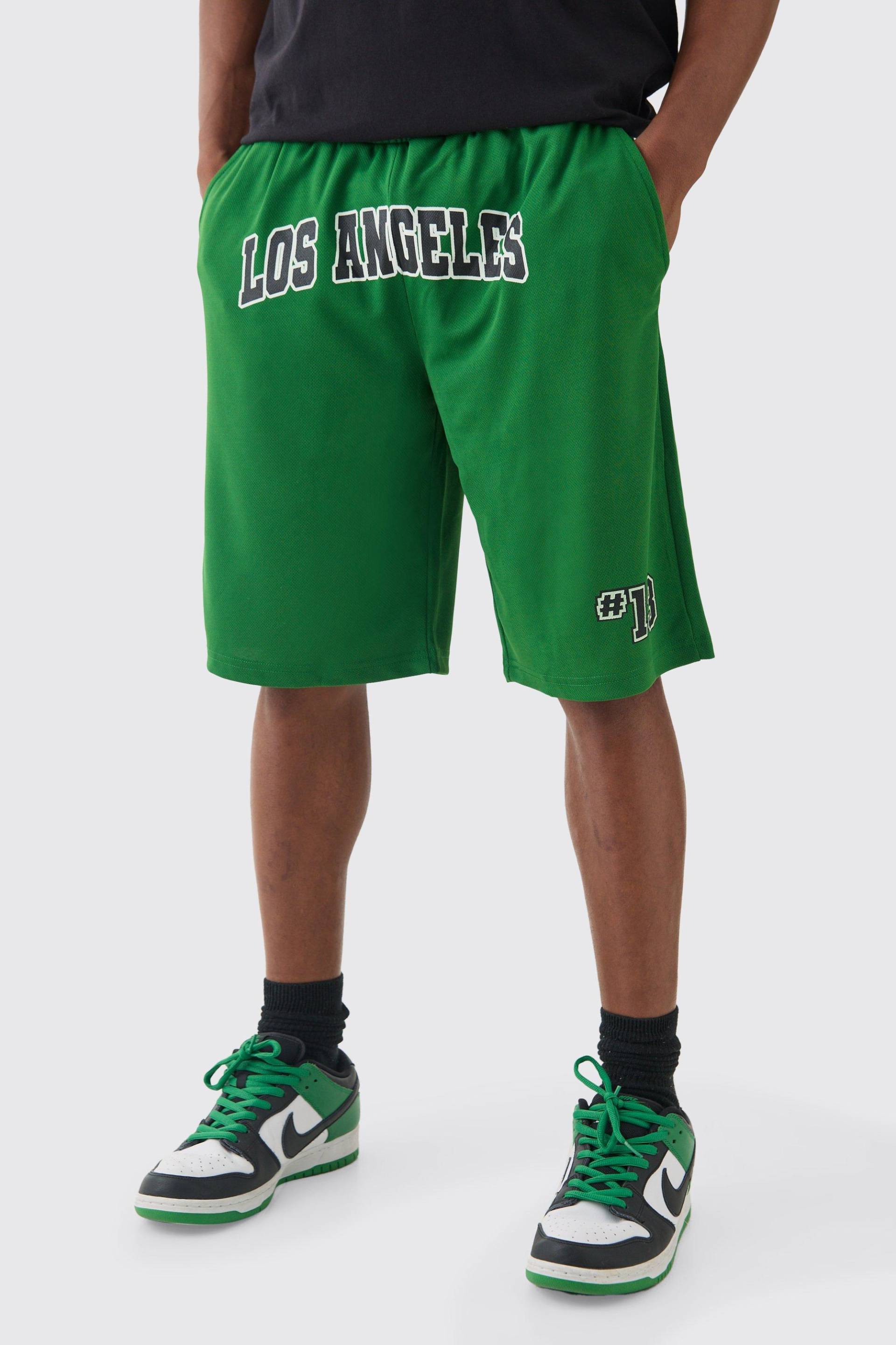 Mens Long Length Los Angeles Basketball Short - Grün - XS, Grün von boohooman