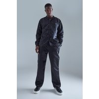 Mens Langärmliges verziertes Satin-Hemd und Hose - Schwarz - XL, Schwarz von boohooman