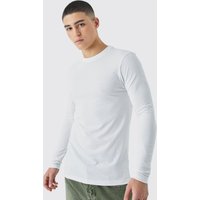 Mens Langärmliges Muscle-Fit T-Shirt - Weiß - XL, Weiß von boohooman