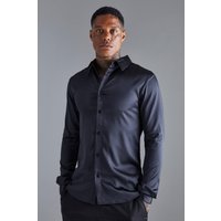 Mens Langärmliges Muscle-Fit Satin Hemd - Schwarz - S, Schwarz von boohooman