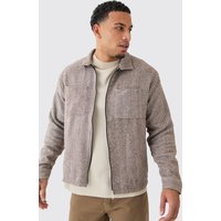 Mens Langärmliges kastiges Jacquard Overshirt - Braun - L, Braun von boohooman