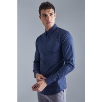 Mens Langärmliges Slim-Fit Hemd - Blau - XS, Blau von boohooman