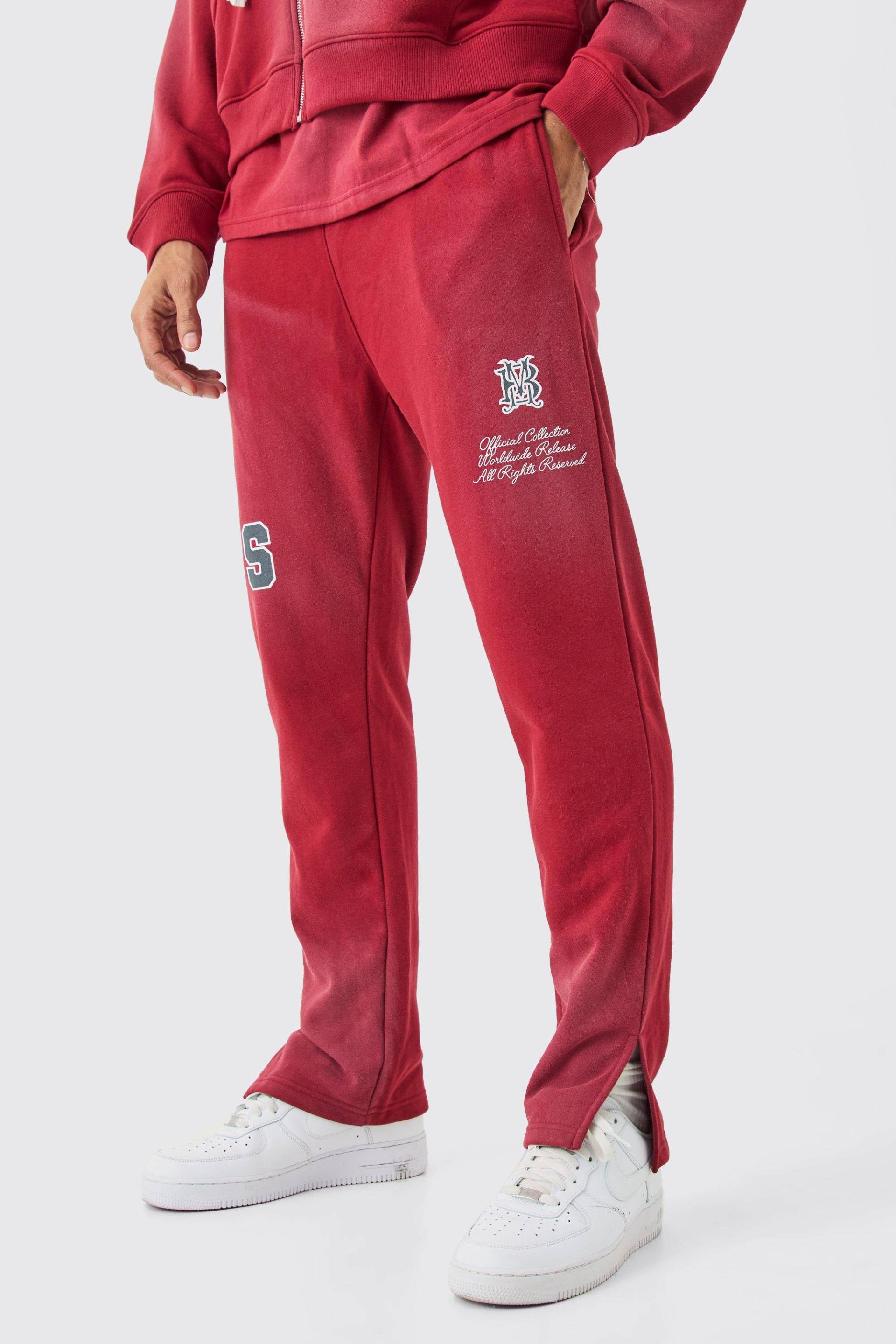 Mens Loopback Side Split Wash Jogger - Rot - M, Rot von boohooman