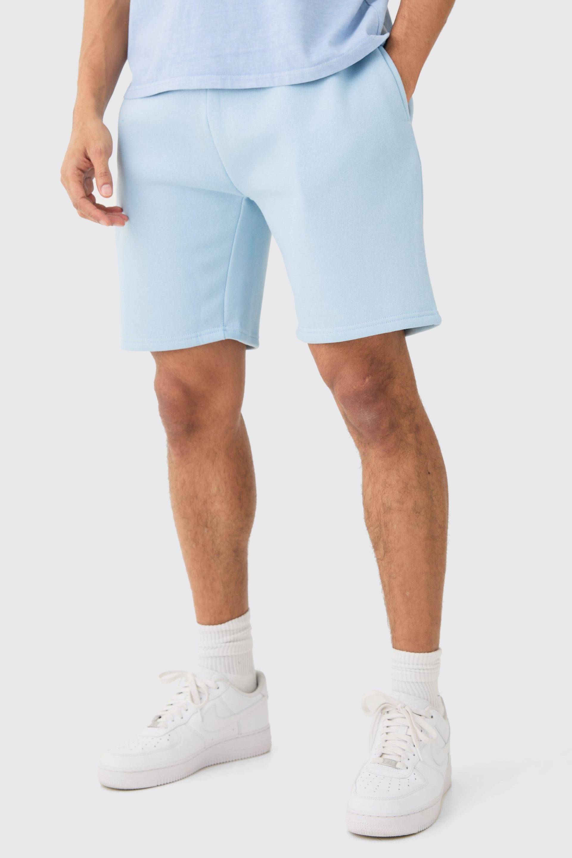 Mens Loose Fit Mid Length Basic Shorts - Blau - S, Blau von boohooman