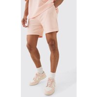 Mens Loose High Build Pique Limited Short - Rosa - S, Rosa von boohooman