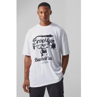 Mens Man Active T-Shirt mit Brooklyn Barbell Club Print - Weiß - M, Weiß von boohooman