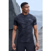 Man Active Camouflage Raglan Performance T-Shirt - Schwarz - XS, Schwarz von boohooman
