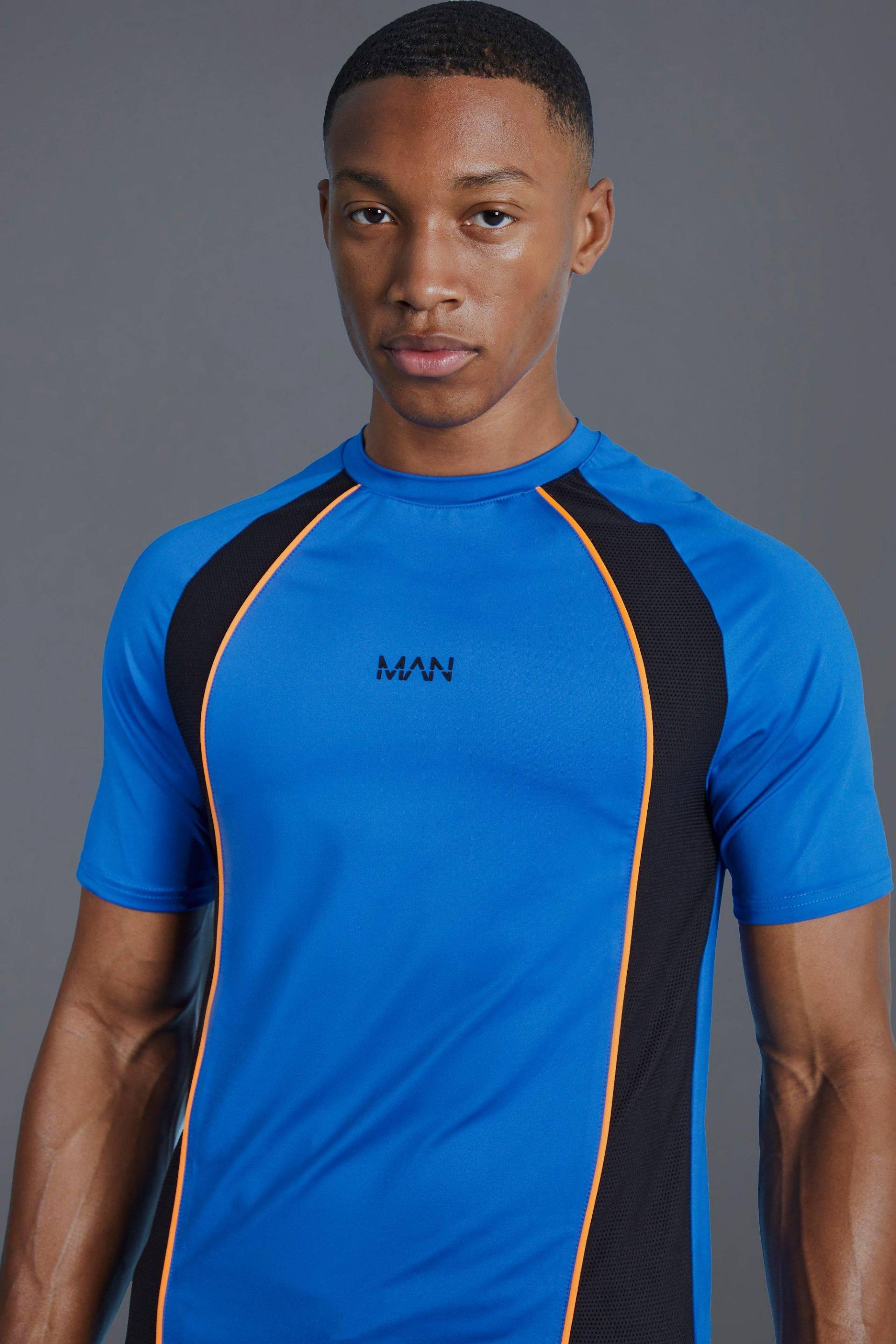 Mens Man Active Colorblock T-Shirt - Grau - XS, Grau von boohooman