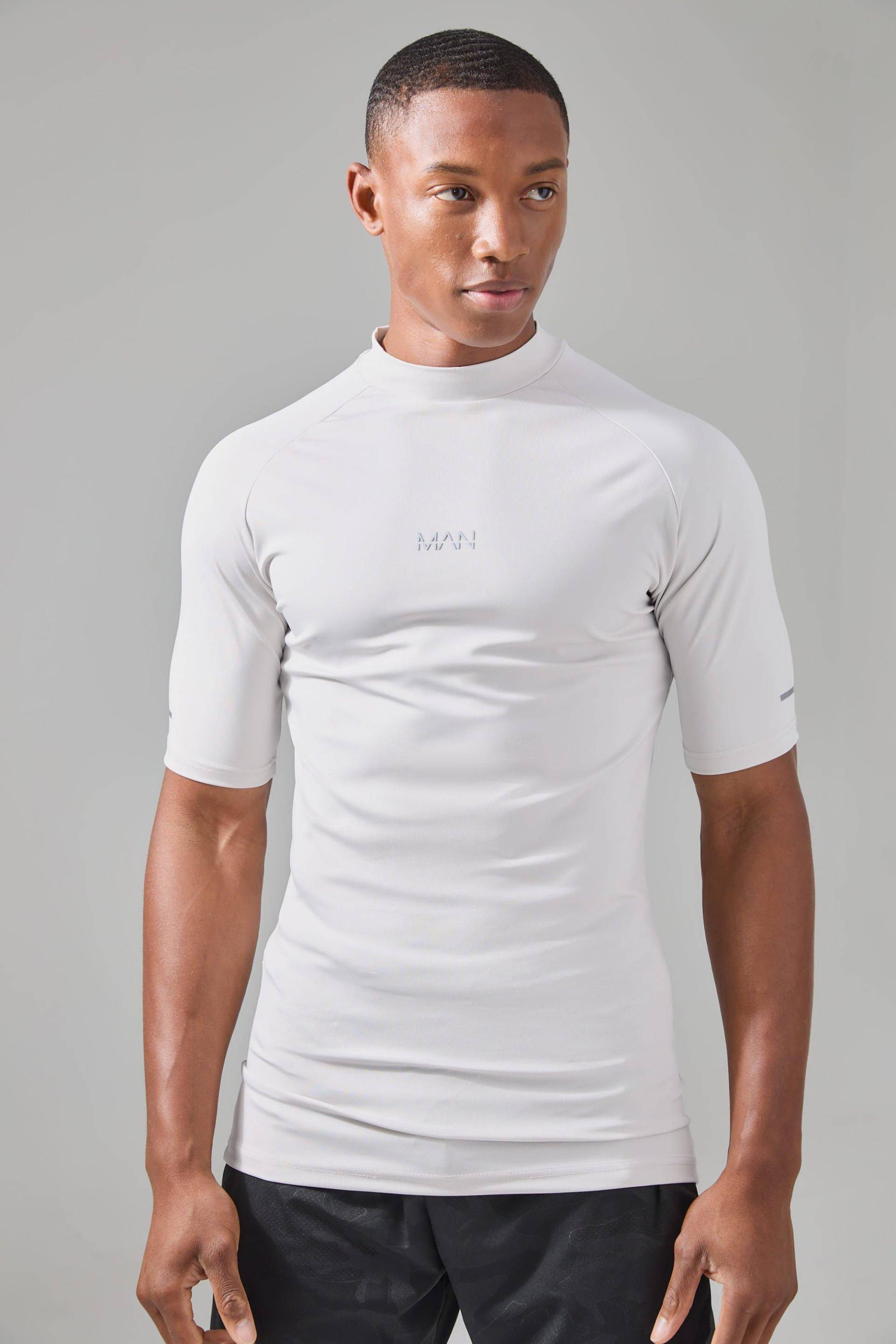 Mens Man Active Compression T-shirt - Grau - L, Grau von boohooman