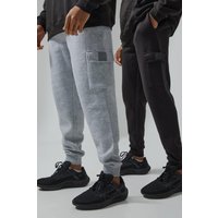 Mens 2er-Pack Man Active Cargo-Jogginghosen - Mehrfarbig - L, Mehrfarbig von boohooman